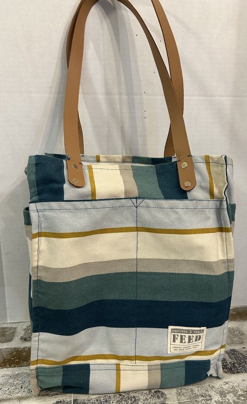 FEED Projects Reusable Coastal Stripe Blue Canvas Market Tote Bag